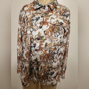 MERIGOLD KISS Button Up Long Sleeve Aztec Farm Rodeo Western Horse Print